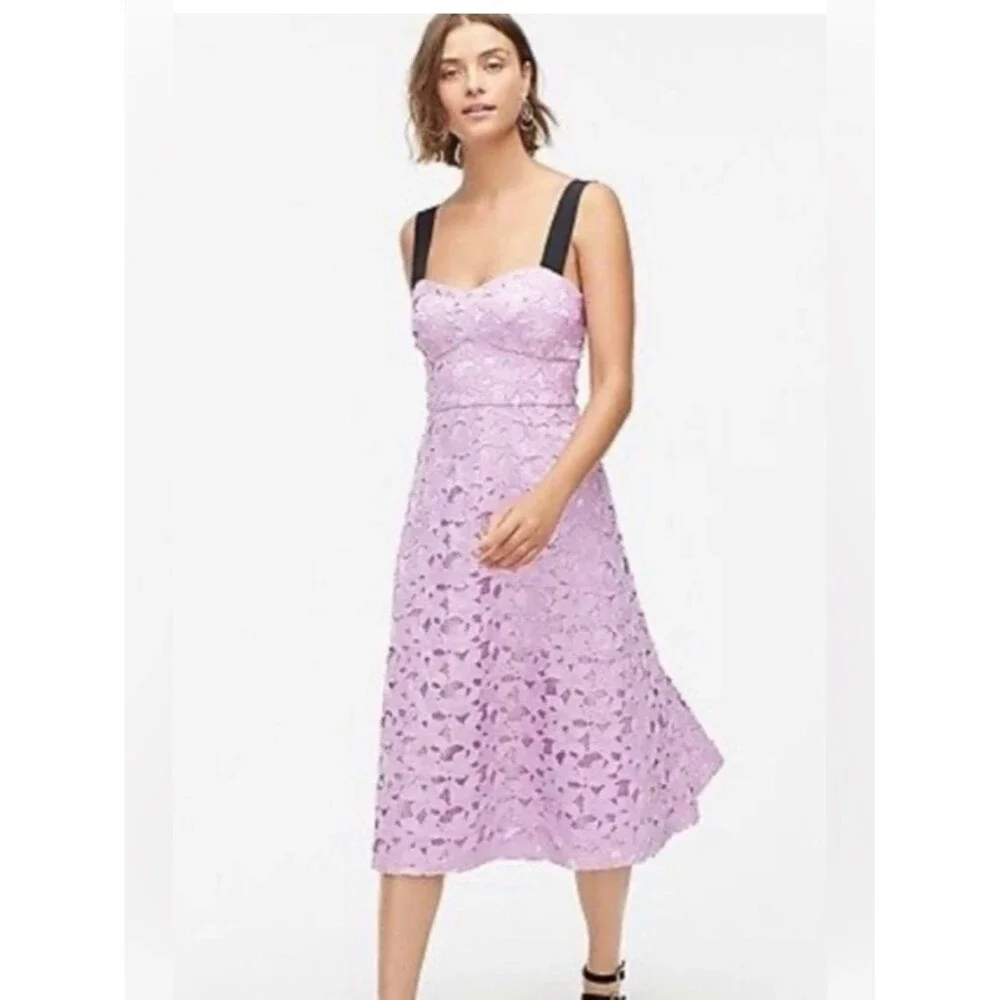 J. Crew Lilac Lace Midi Dress with Black Straps size 8